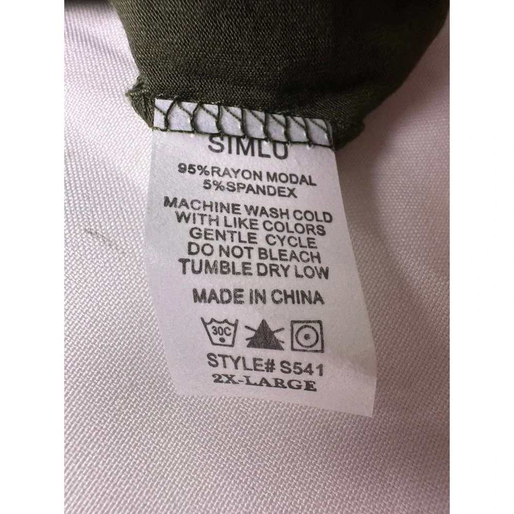 NWT Simlu Women's‎ 2X Olive Green Midi Skirt Pockets Foldover Ruched Waist Flowy